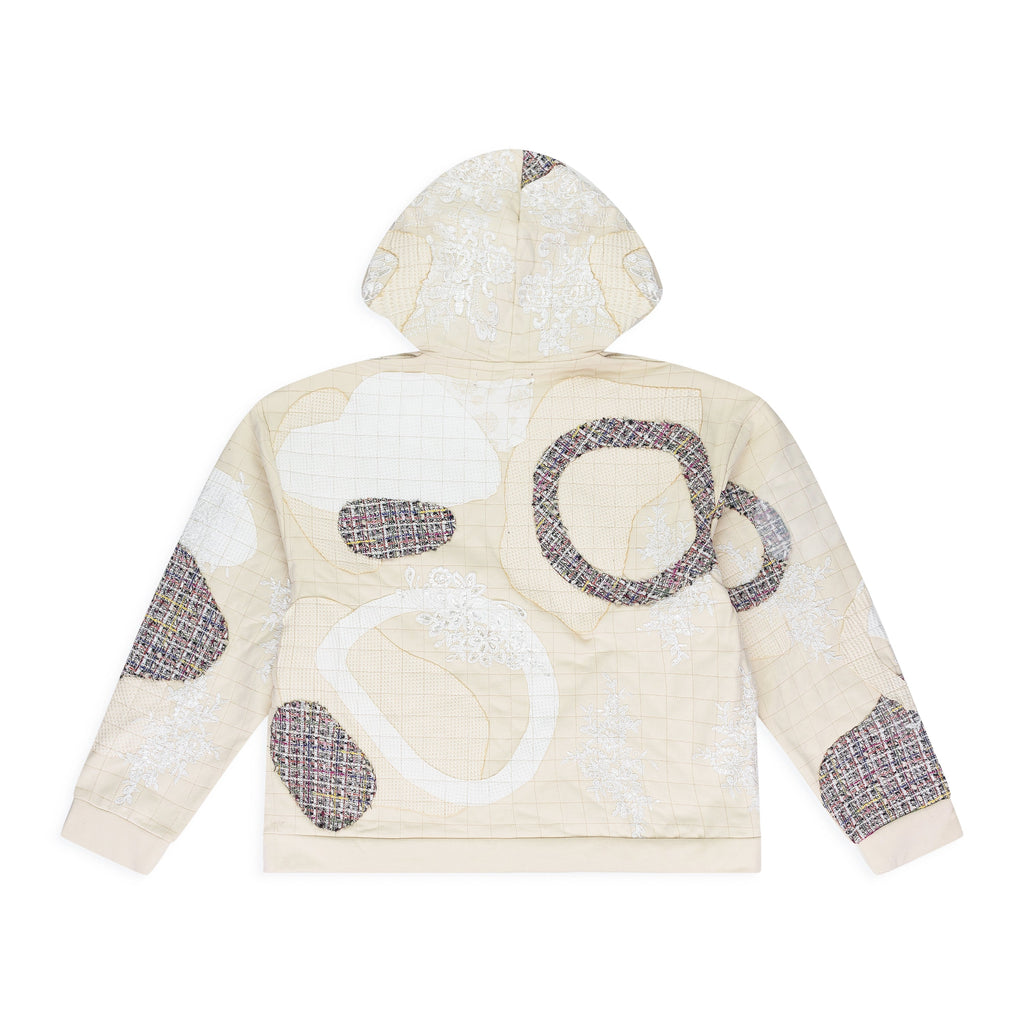 CREAM TWEED PATCHWORK HOODIE