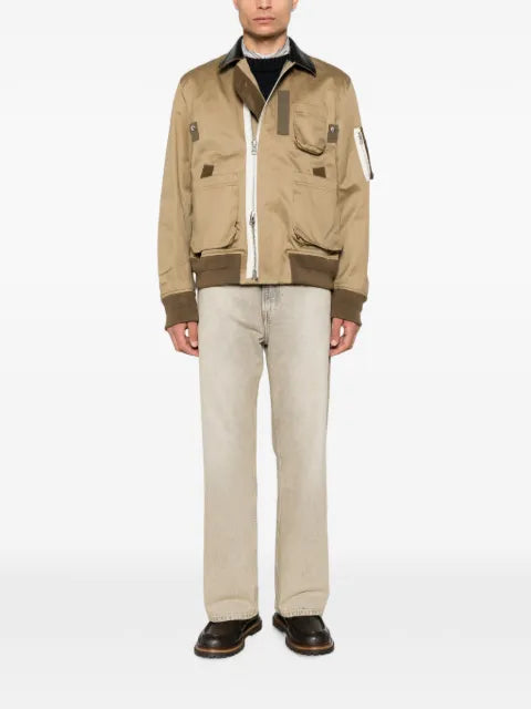 sacai leather-collar zip-up jacket