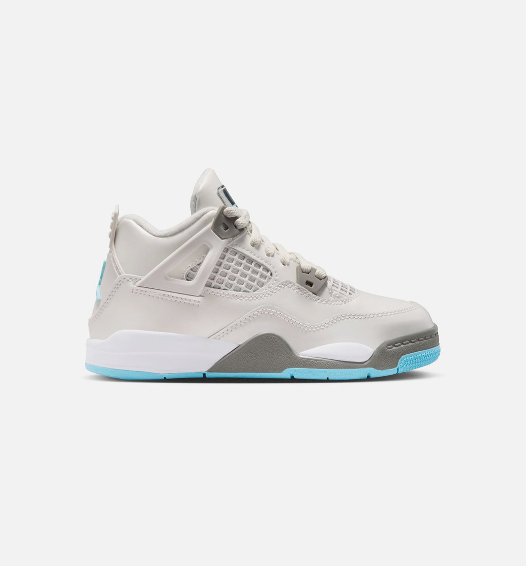 Air Jordan 4 Retro Preschool Lifestyle Shoe - Photon Dust/Blue Chill/Flat Pewter/White/Blue Tint