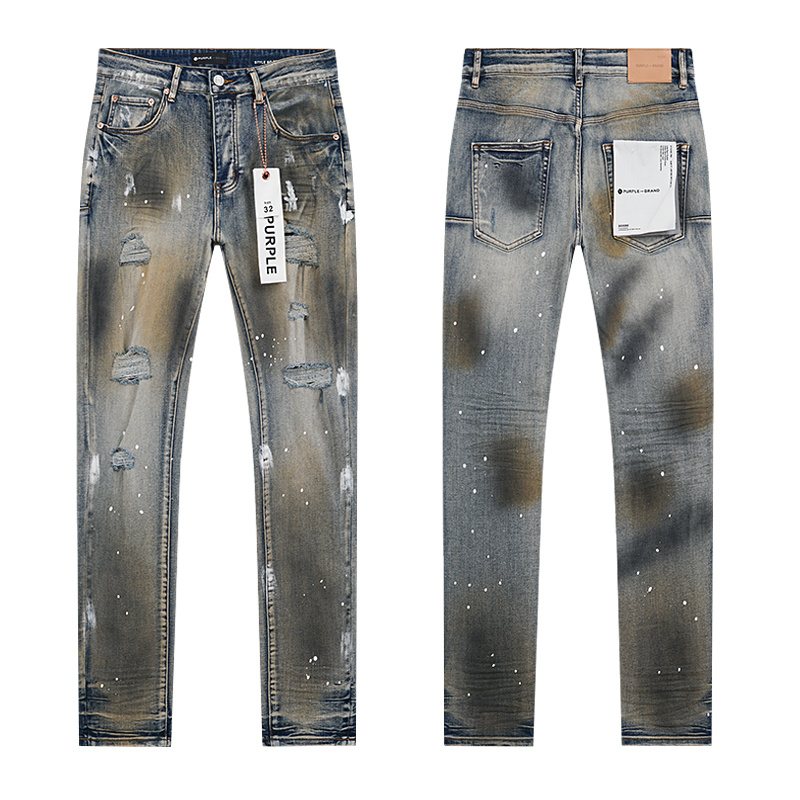 Purple Brand Washed Blue Paint Splatter Distressed Jeans