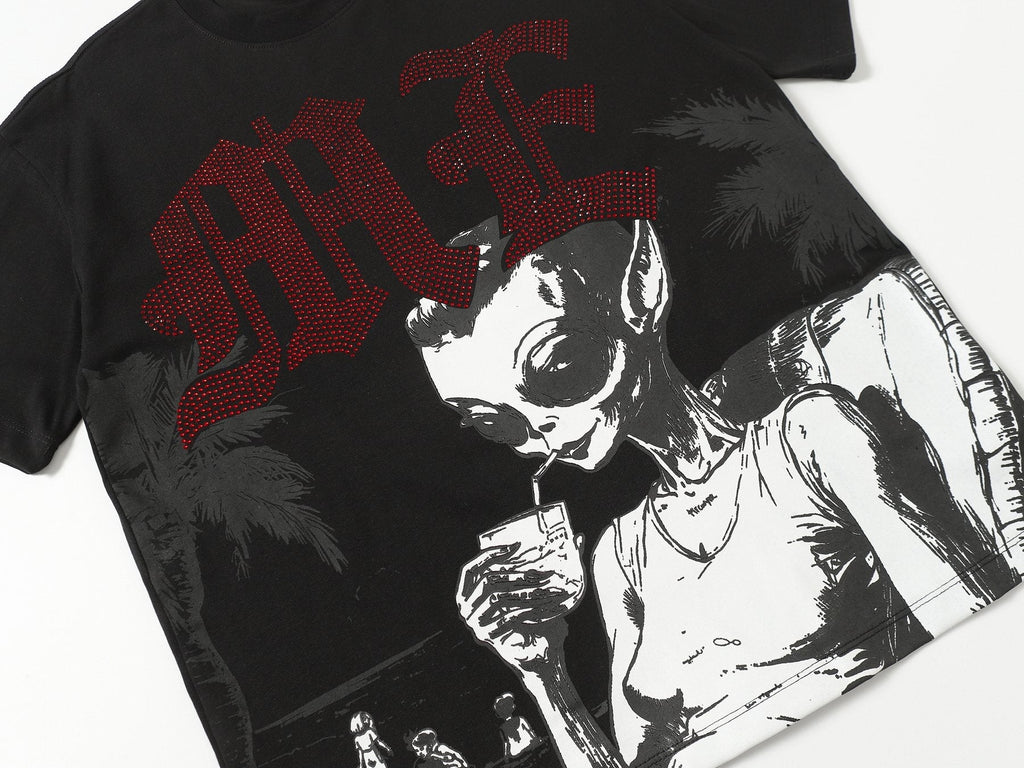 MIXED EMOTION Godspeed Rhinestone Graphic T-Shirt