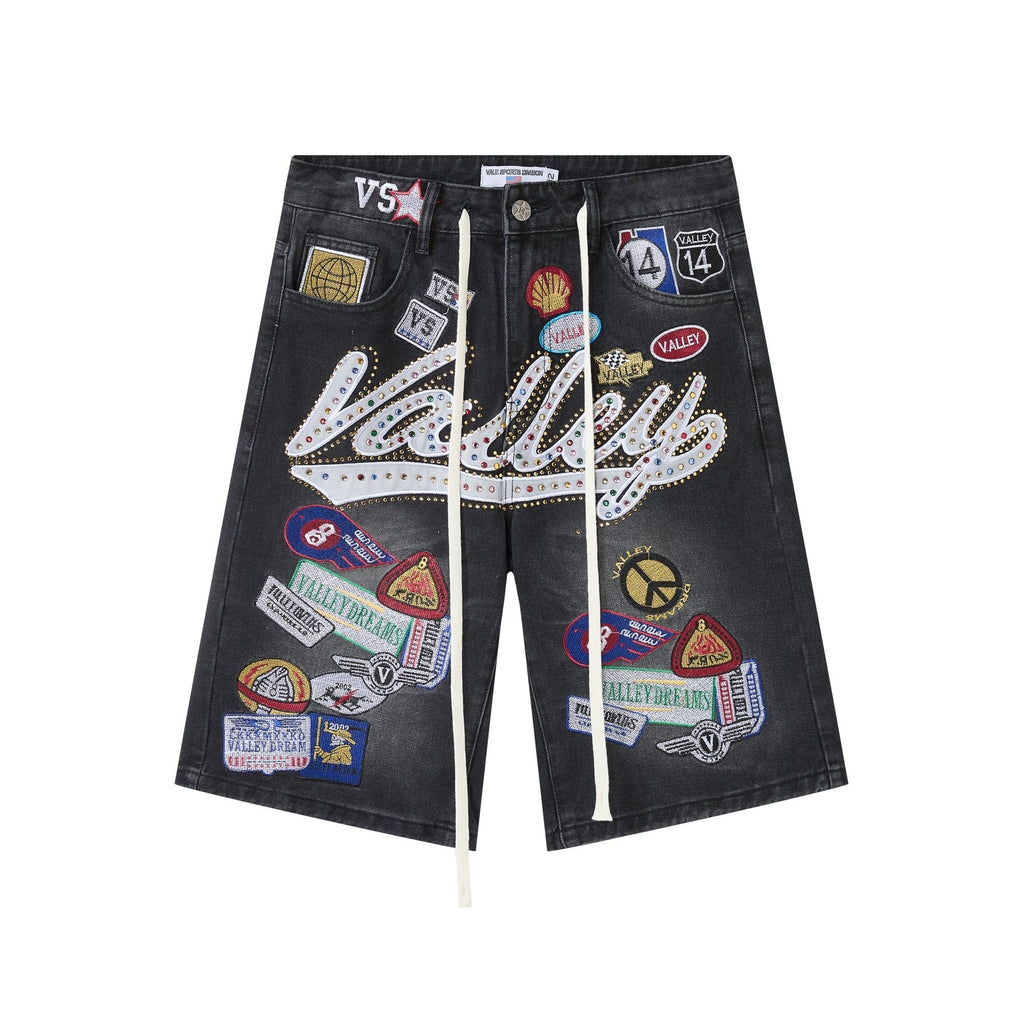 VALE 1980s Patch Rhinestone Denim Shorts