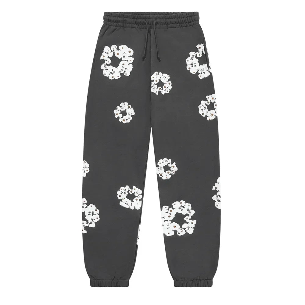 Denim Tears Rhinestone Cotton Wreath Sweatpants Vintage Black