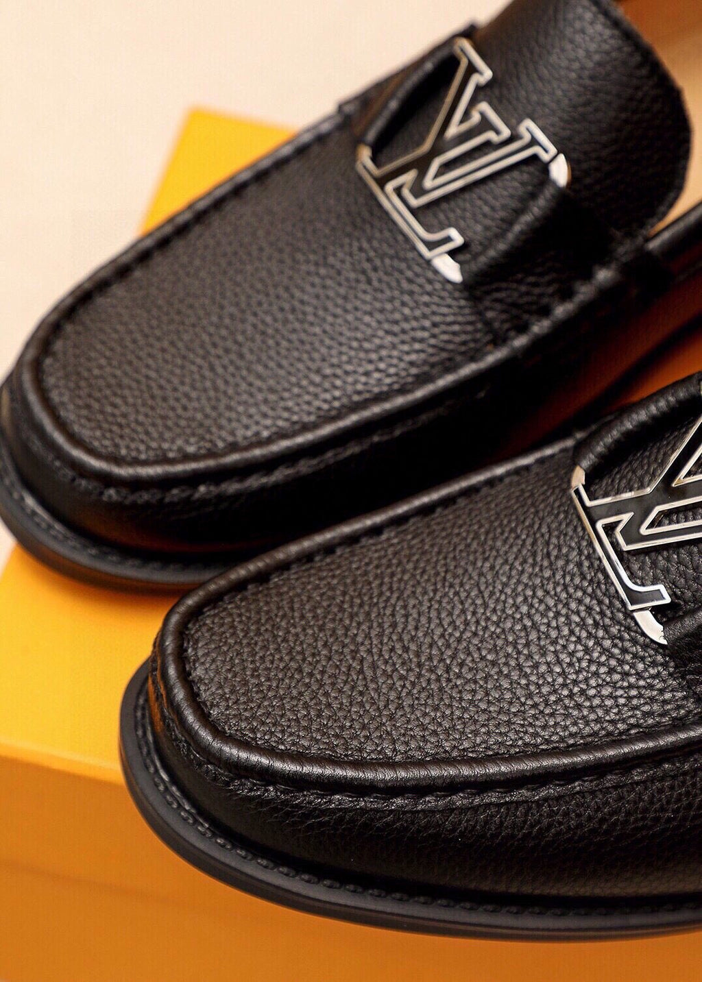 Louis Vuitton Black Pebbled Loafers - Monogram Detail