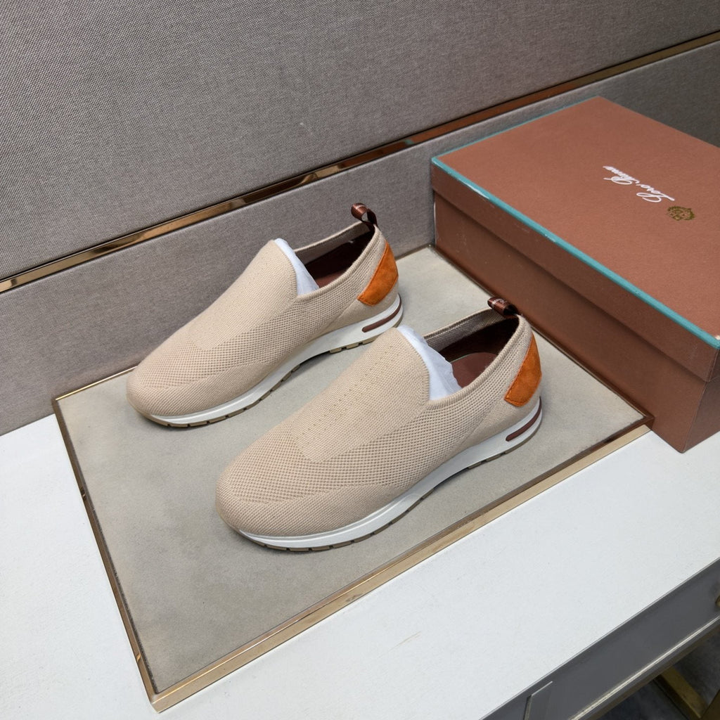 Loro Piana Beige Textured Slip-On Shoes