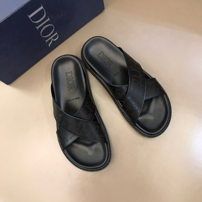 Dior Men's Black Crisscross Slide Sandals