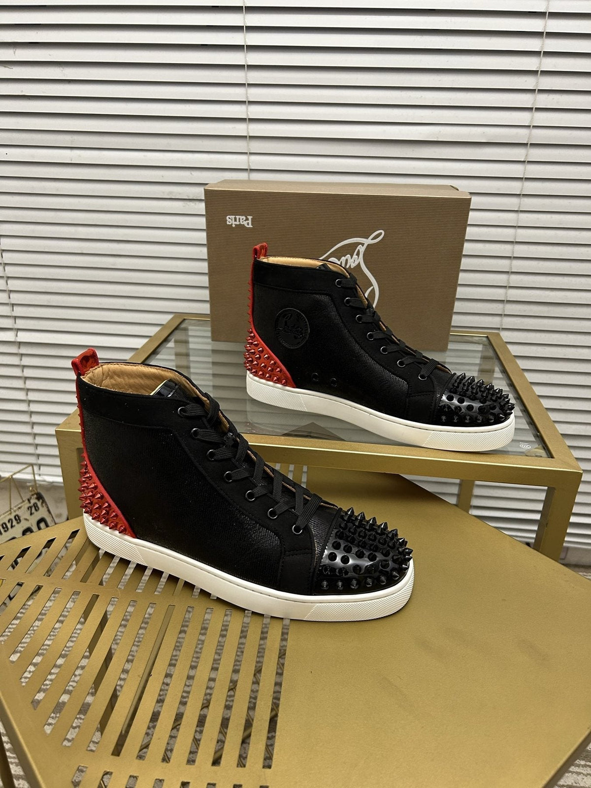 Christian Louboutin Perforated Toe High-Top Sneakers