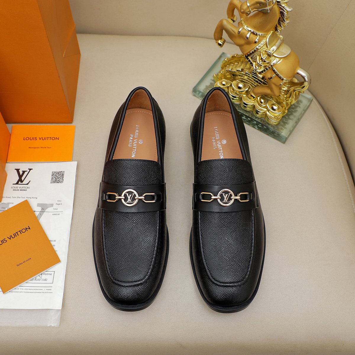 Louis Vuitton Black Metal-Link Loafers