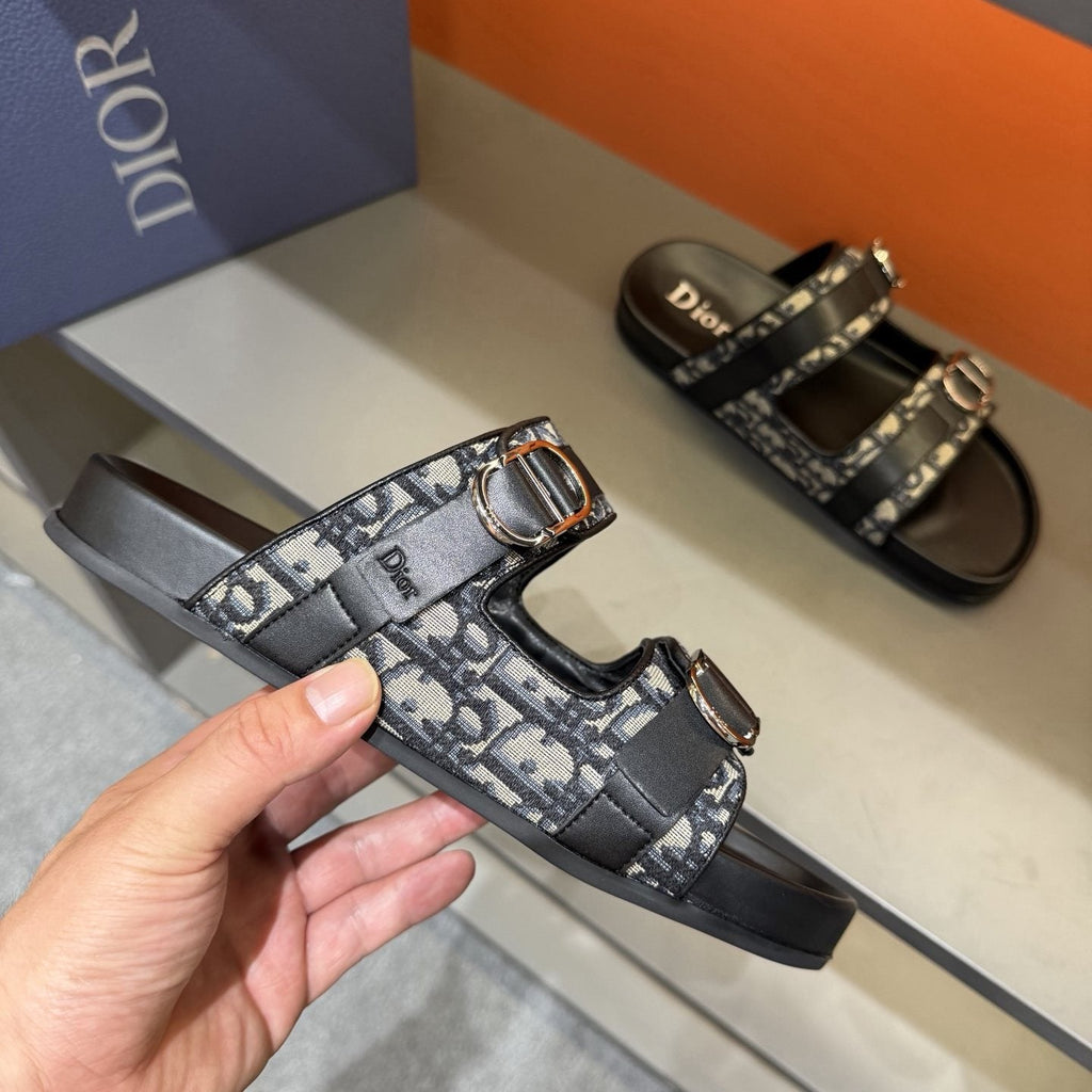 Dior Patterned Double-Strap Slide Sandals