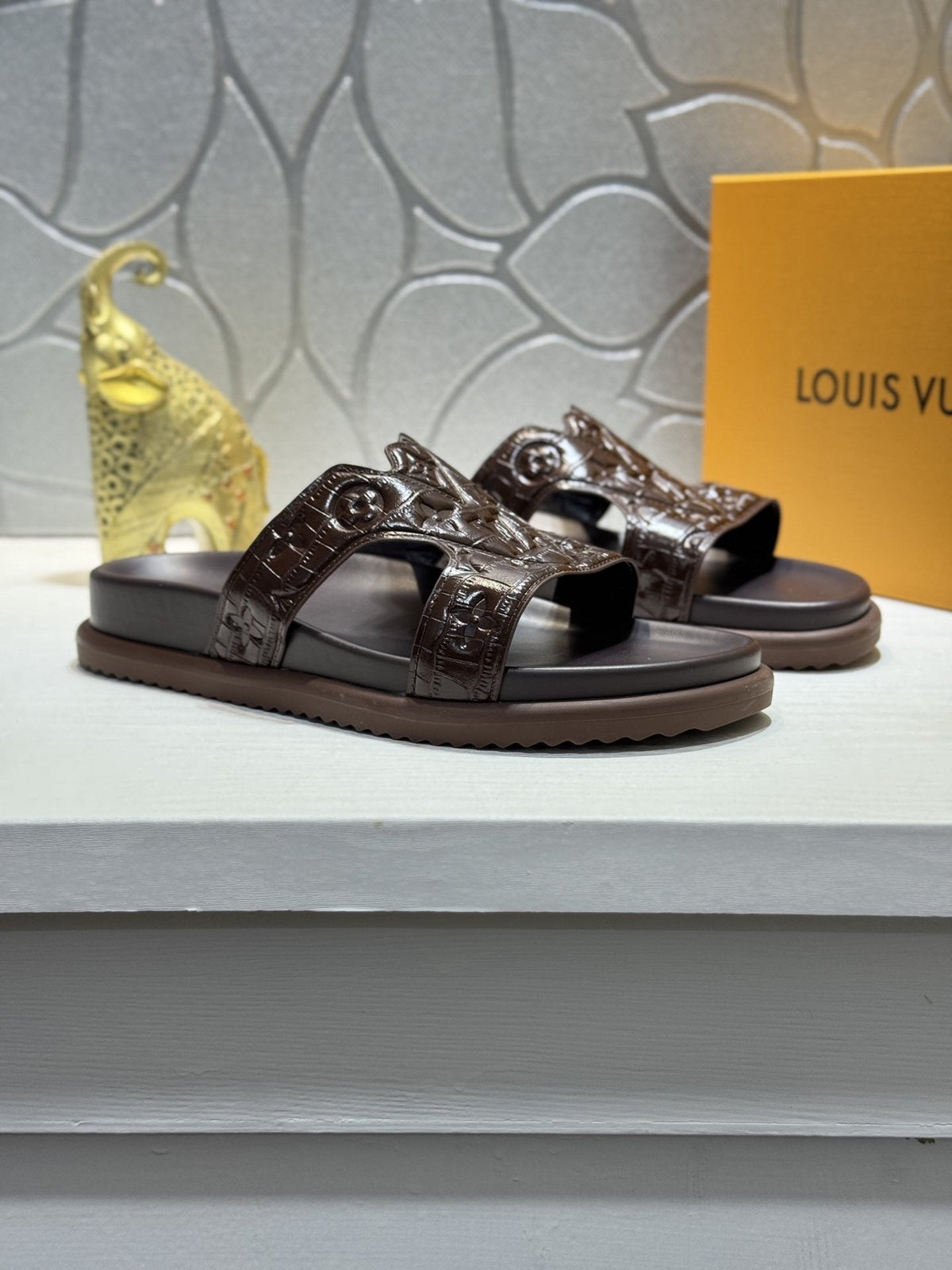 Louis Vuitton Embossed Strap Slide Sandals
