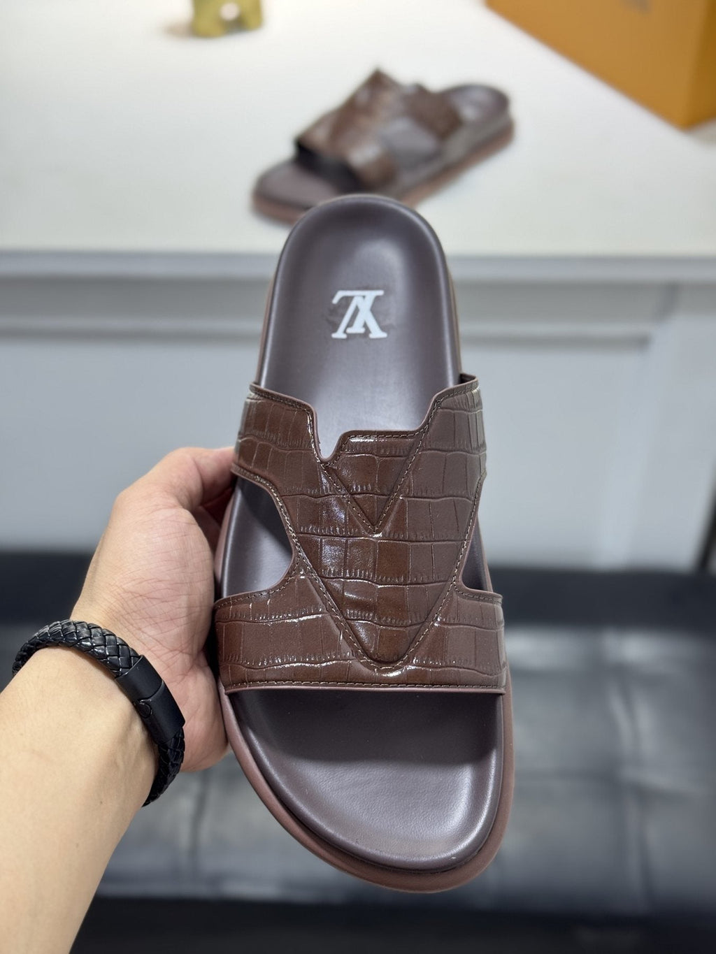 Louis Vuitton Embossed Strap Slide Sandals