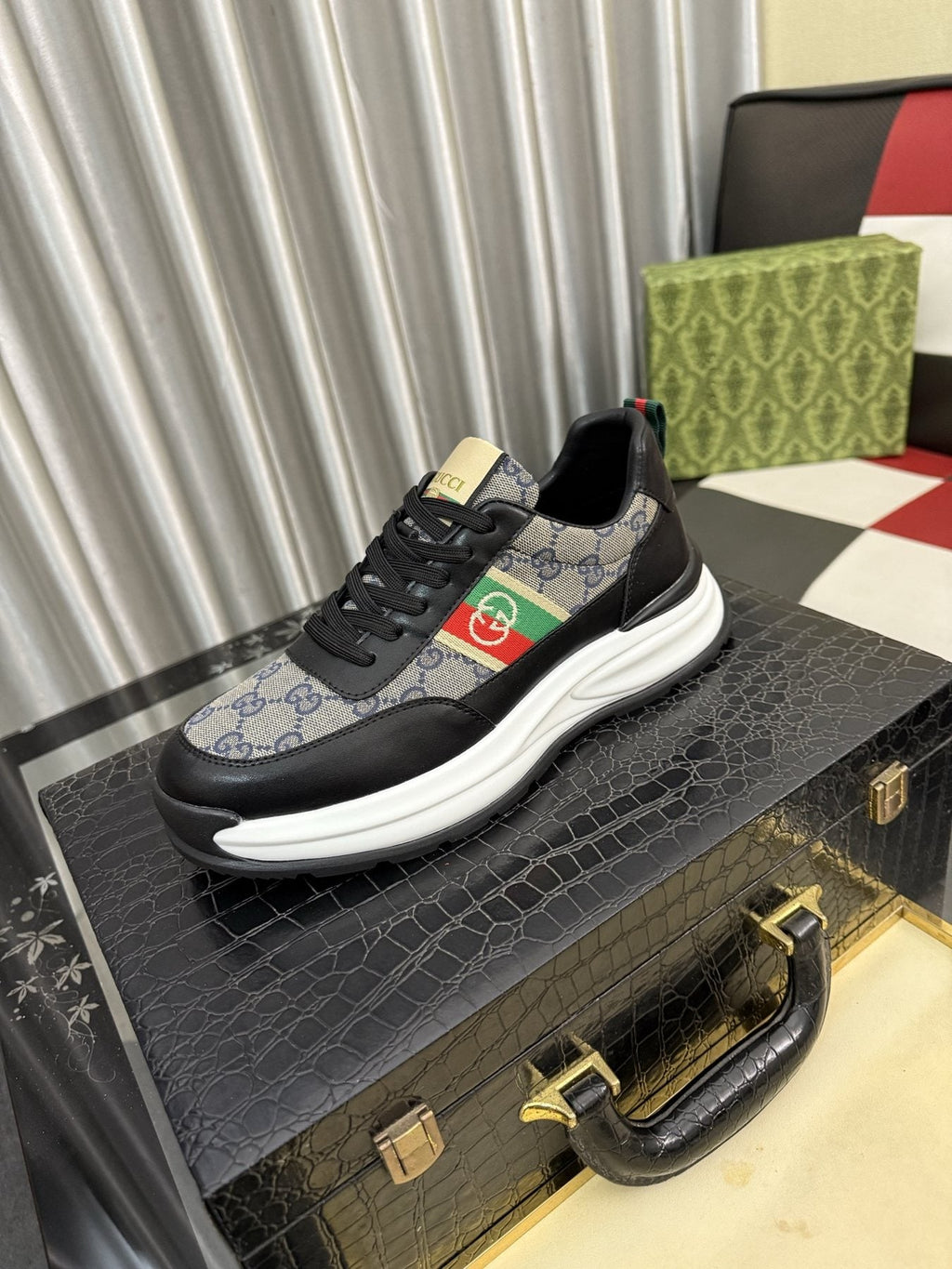 Gucci Men's Monogram Stripe Low-Top Sneakers - Layered Rubber Sole