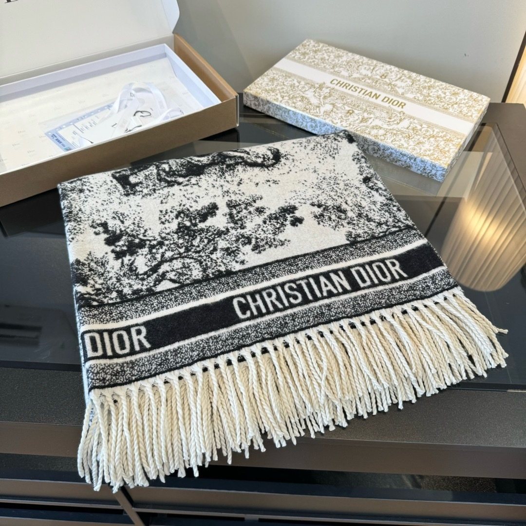 Dior Fringed Toile Square Scarf