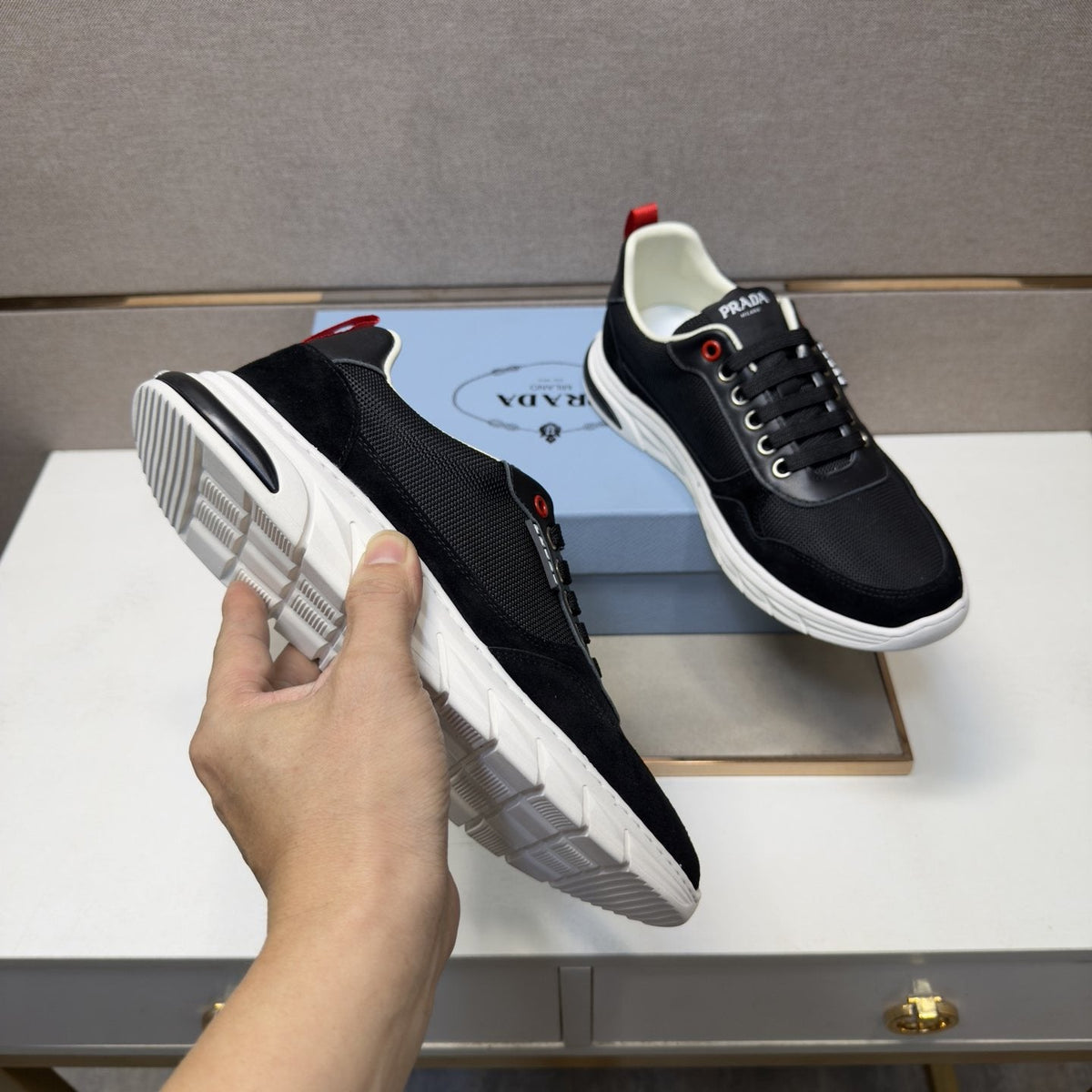 Prada Men's Paneled Low-Top Sneakers